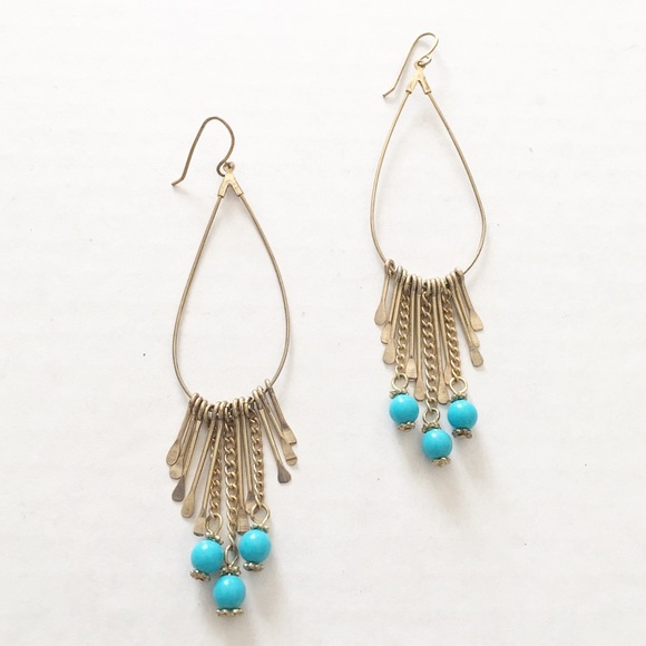 Jewelry - Gold and teal dangle earrings